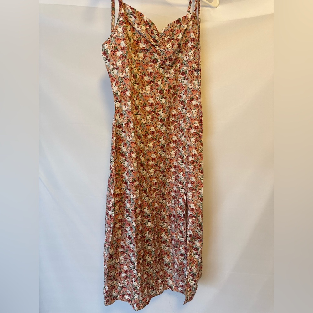 SHEIN long sundress Size 2, orange:yellow flowered fabric zipper back
